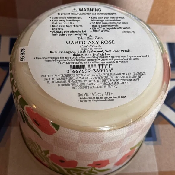 NEW B&BW Mahogany Rose 3 wick soy wax blend candle - Picture 3 of 3